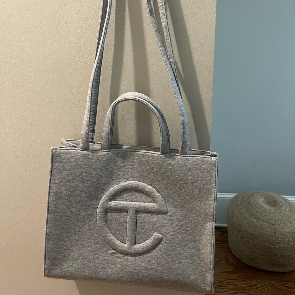 Ugg X Telfar Heather gray logo-embossed large fleece tote bag